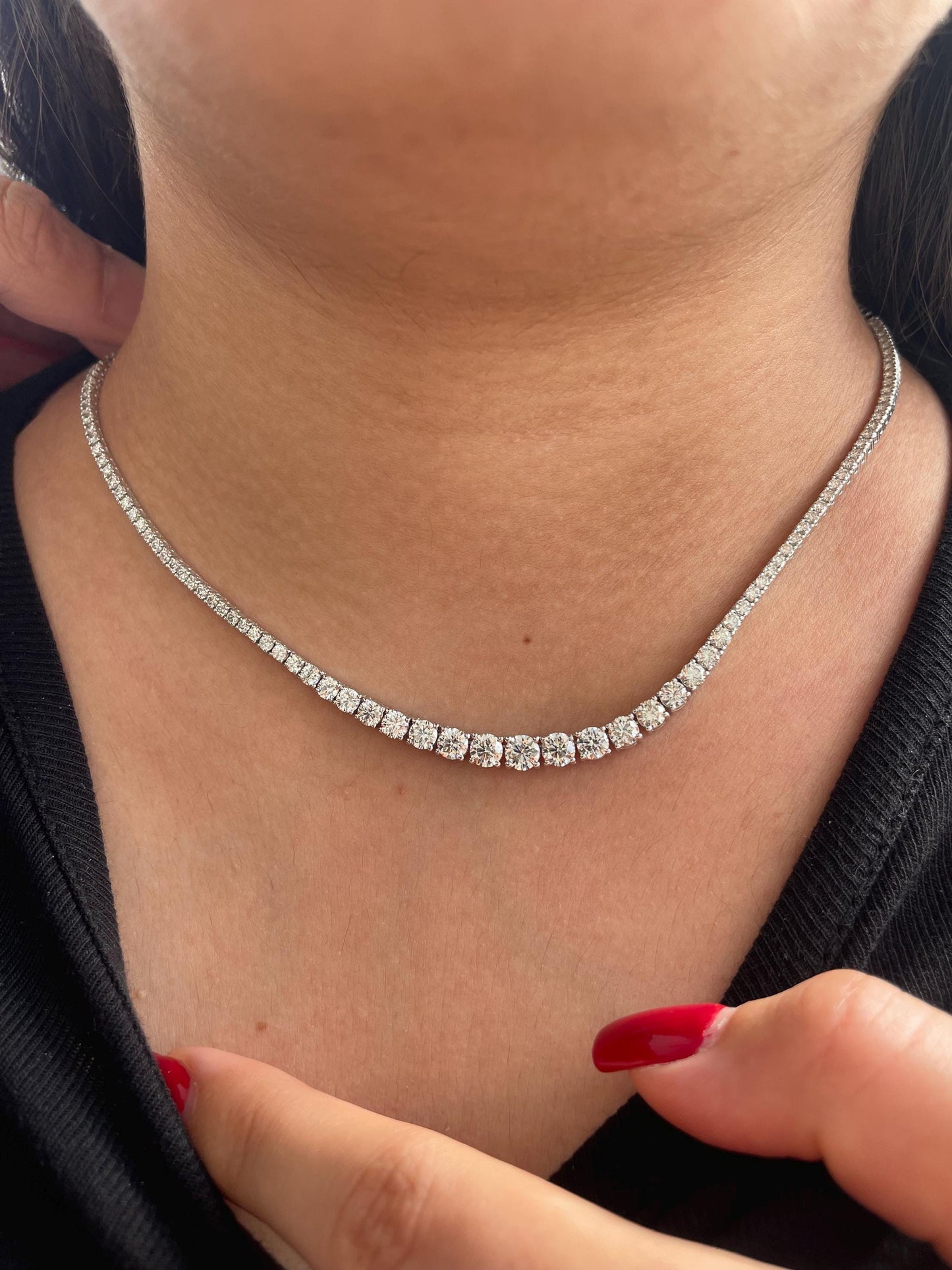 7 carat Round Cut Moissanite diamonds Graduated 4 prong half set Tennis Necklace