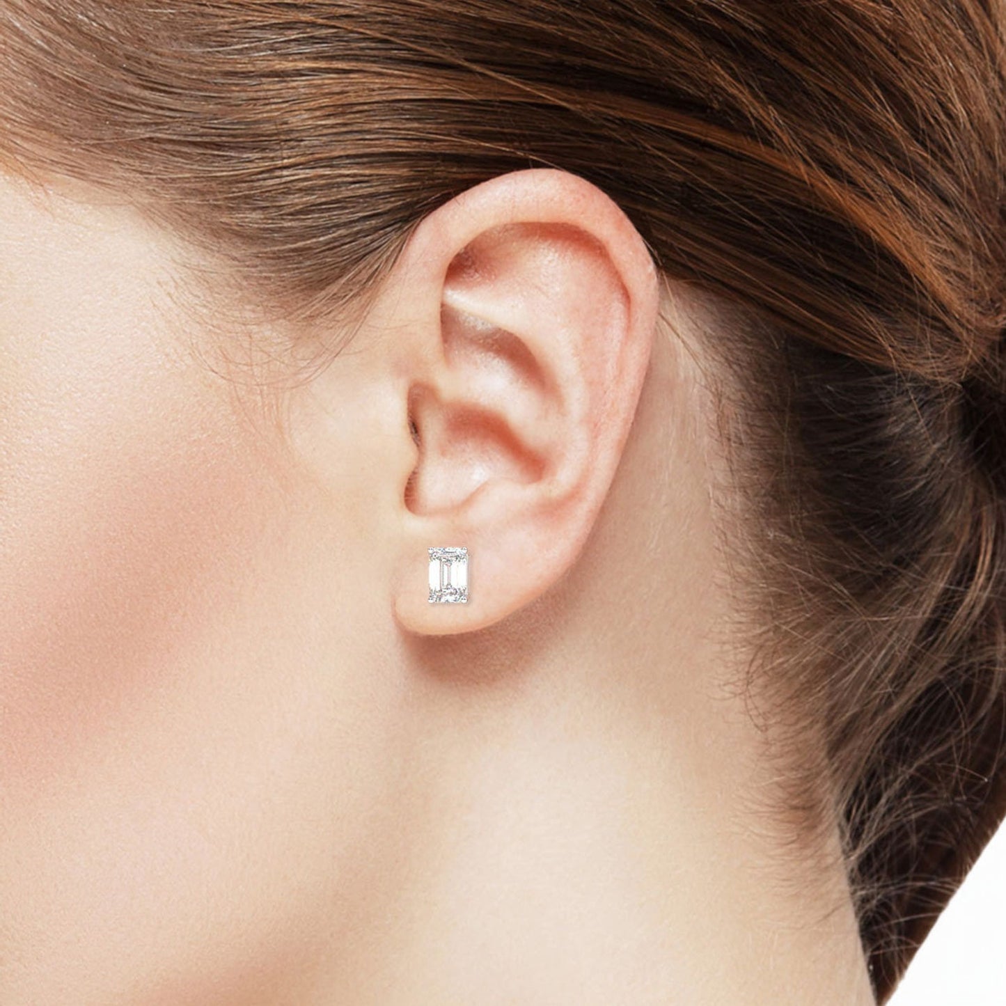 Certified 3.00 Ct E VVS2 Emerald Cut Lab Grown 14k Stud Push back Earrings