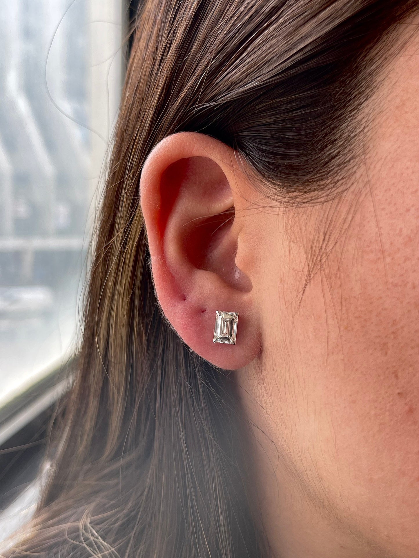 Certified 3.00 Ct E VVS2 Emerald Cut Lab Grown 14k Stud Push back Earrings