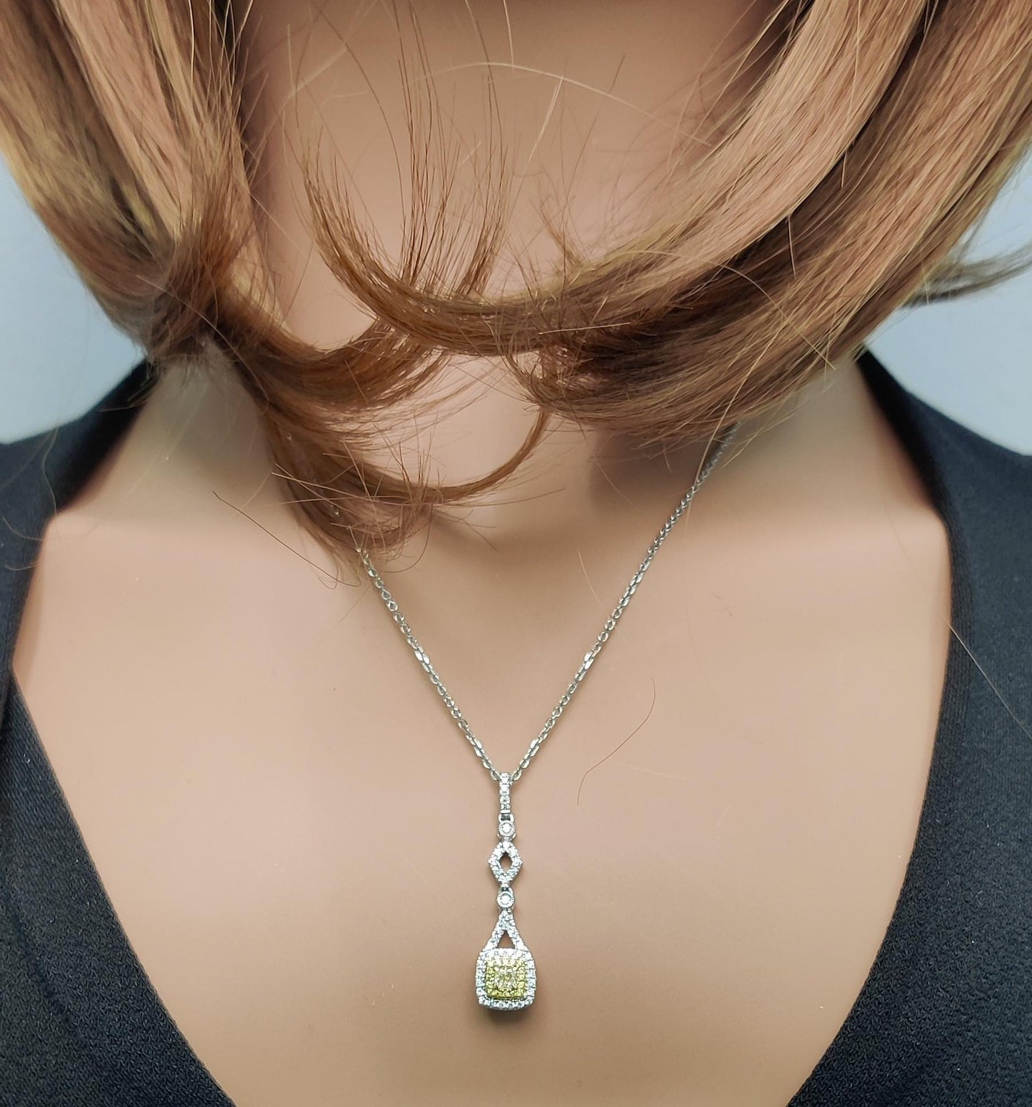 Rare14K Intense Yellow Cushion Cut Lab Grown Diamond Drop Gem World's beautiful pendant