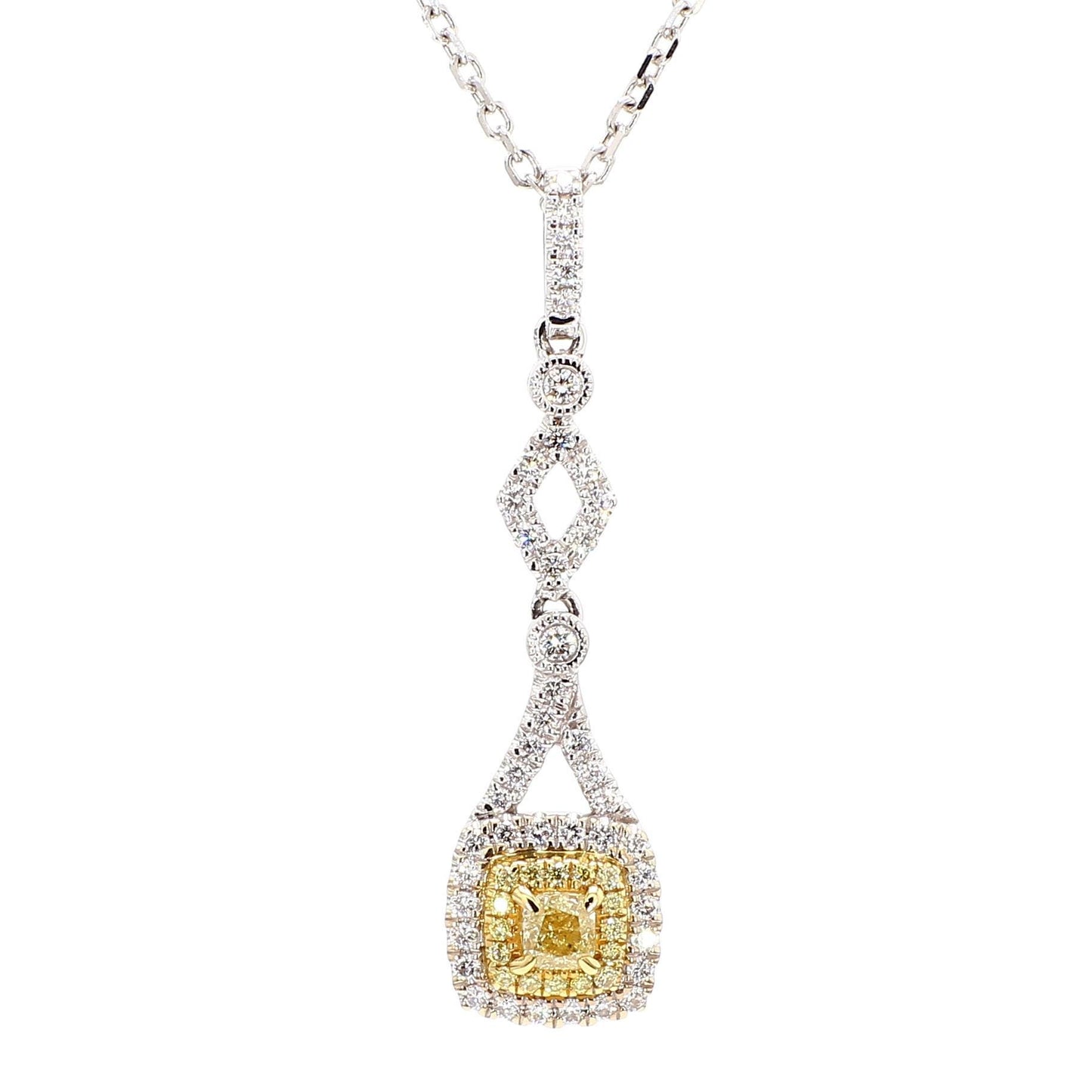 Rare14K Intense Yellow Cushion Cut Lab Grown Diamond Drop Gem World's beautiful pendant