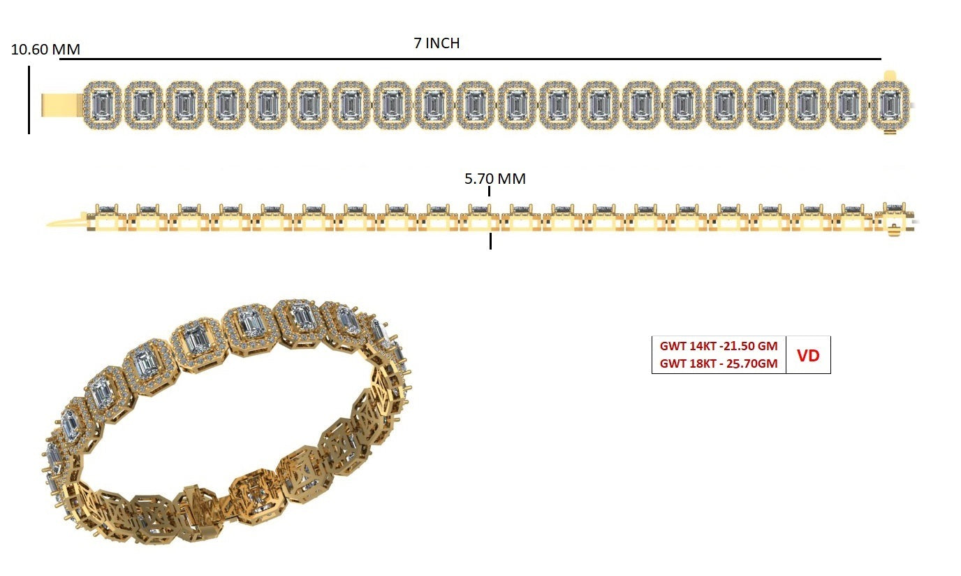 Emerald Cut Lab Grown Diamond Men's Bracelet (1 installment)