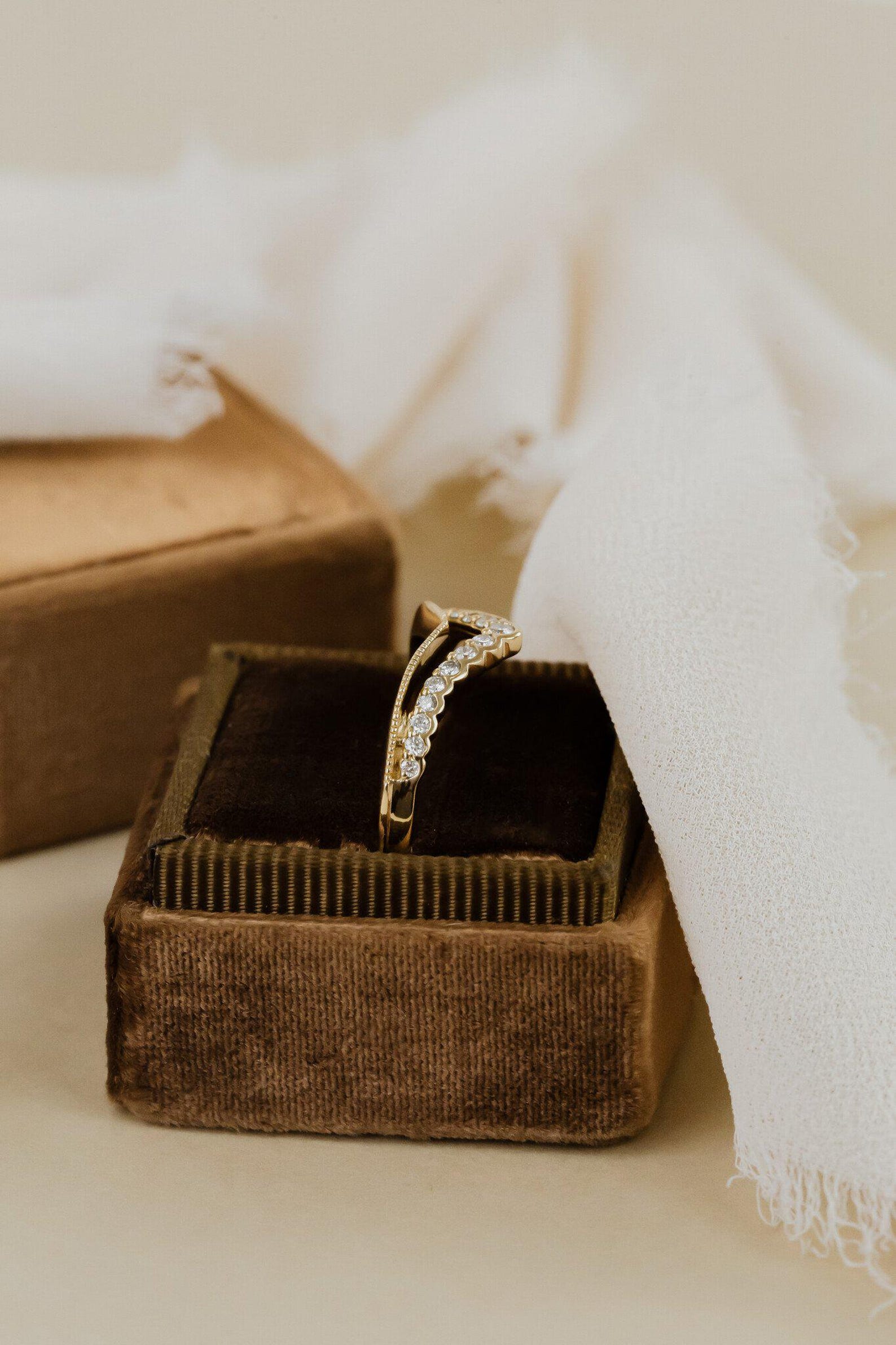 0.20CT Round Cut Lab Grown Diamond Vintage Double Chevron Stacking Unique Anniversary Wedding Band