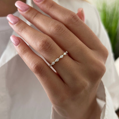 0.35 CT Marquise Cut Moissanite Diamond Dainty Thin Wedding Women's Band