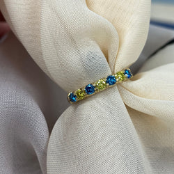 0.56Ct Alternating Design Yellow Blue 7 Stone Diamond Stacking Wedding Anniversary Band