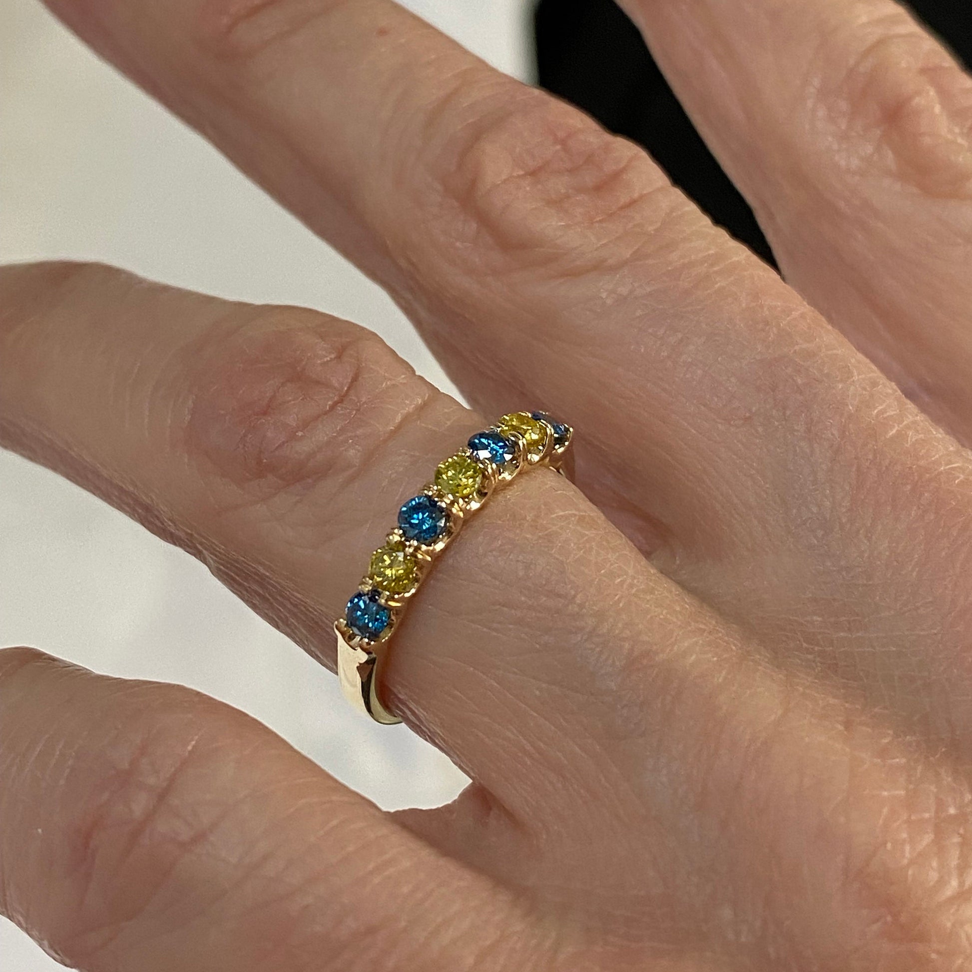 0.56Ct Alternating Design Yellow Blue 7 Stone Diamond Stacking Wedding Anniversary Band