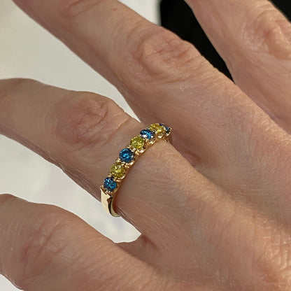 0.56Ct Alternating Design Yellow Blue 7 Stone Diamond Stacking Wedding Anniversary Band