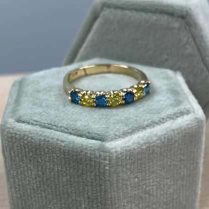 0.56Ct Alternating Design Yellow Blue 7 Stone Diamond Stacking Wedding Anniversary Band