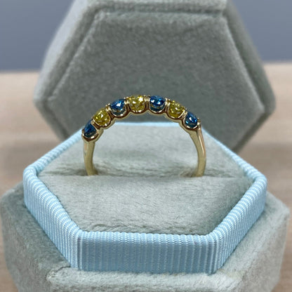 0.56Ct Alternating Design Yellow Blue 7 Stone Diamond Stacking Wedding Anniversary Band