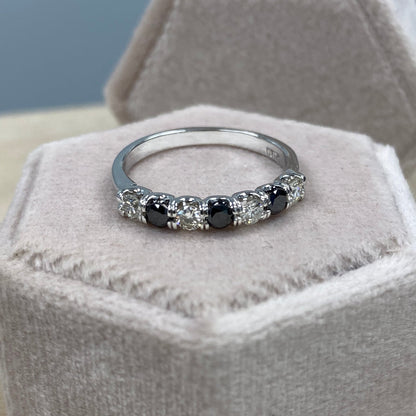 0.56 Ct Round Cut White Black Lab Grown Diamond 7 Stone Stacking Anniversary Wedding Band