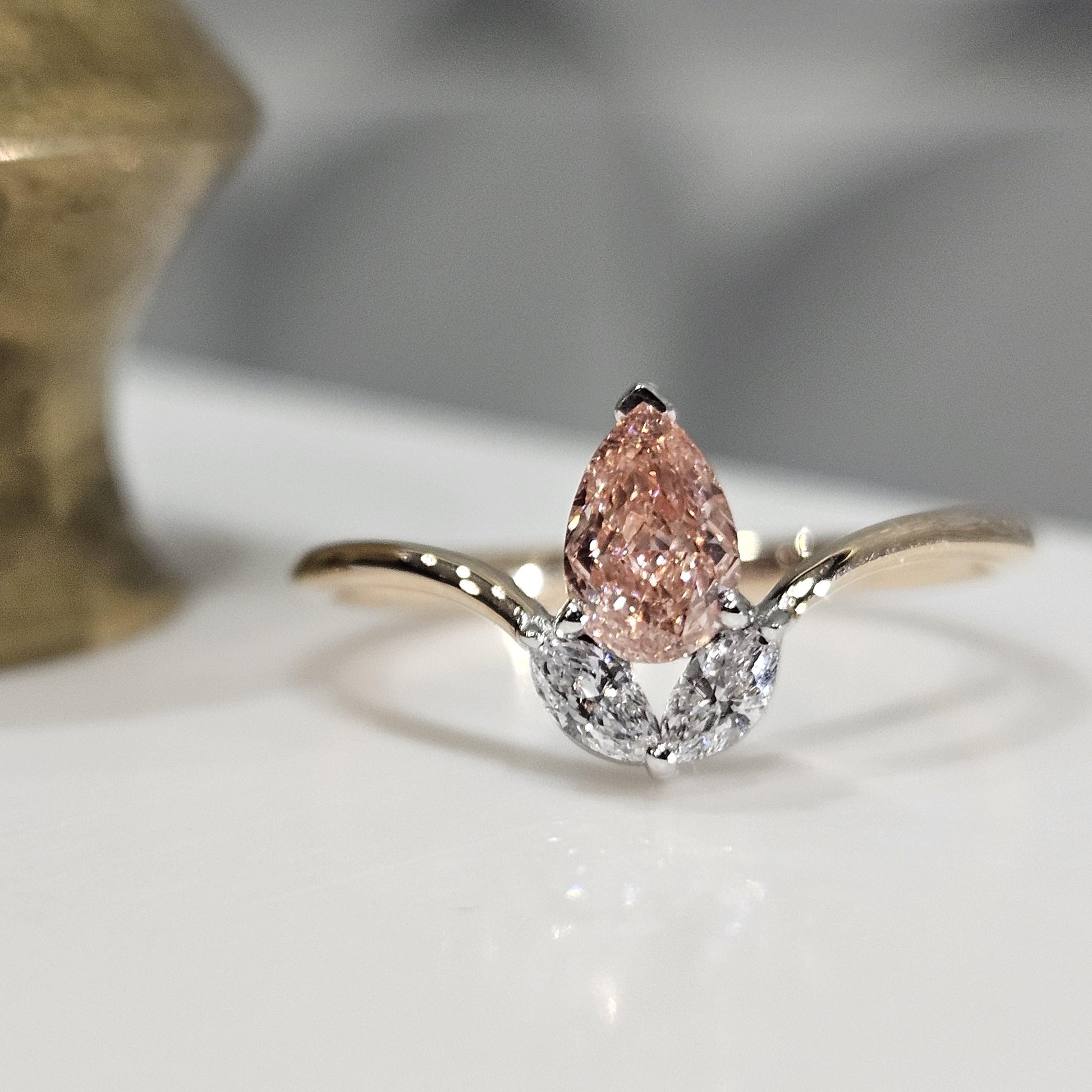 0.72 CT Pear Cut Pink Lab Grown Diamond Valentine Anniversary Engagement Ring