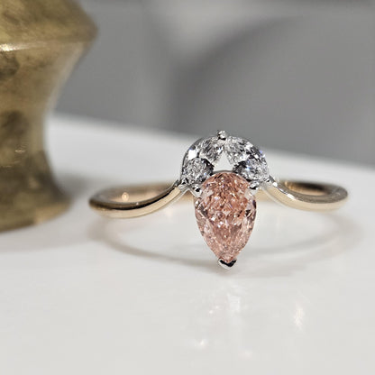 0.72 CT Pear Cut Pink Lab Grown Diamond Valentine Anniversary Engagement Ring