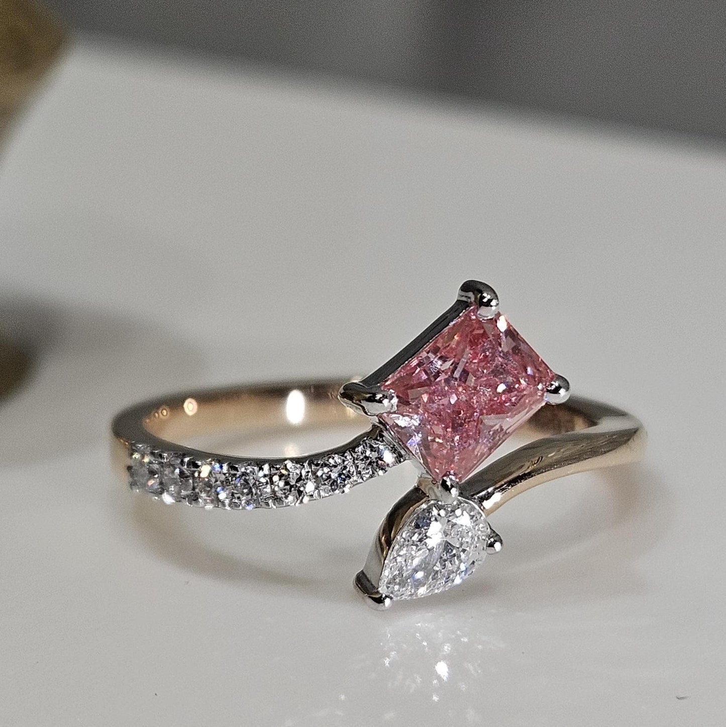 0.90CT Radiant Cut Pink Lab Grown Diamond Valentine Engagement Ring