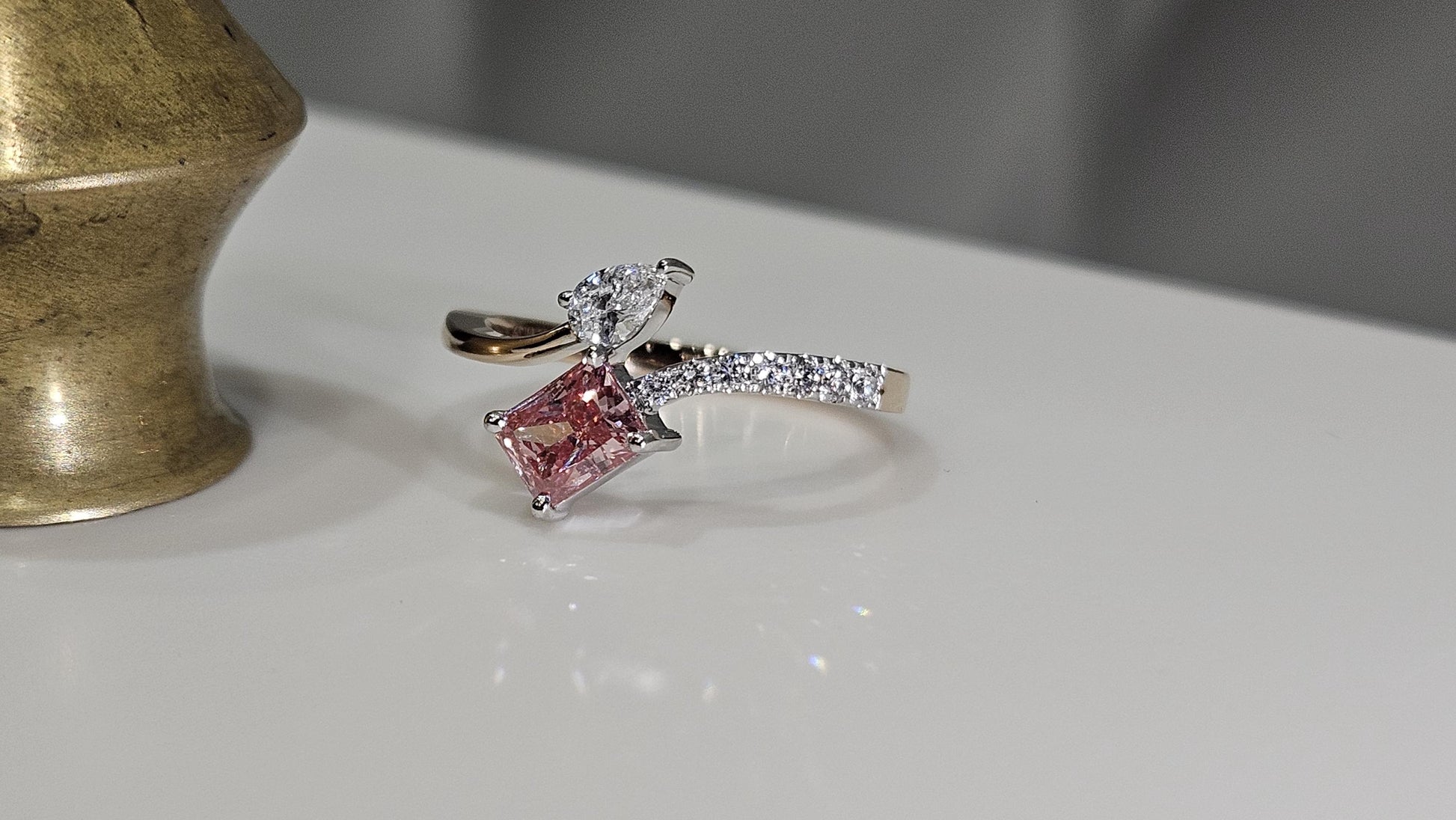 0.90CT Radiant Cut Pink Lab Grown Diamond Valentine Engagement Ring