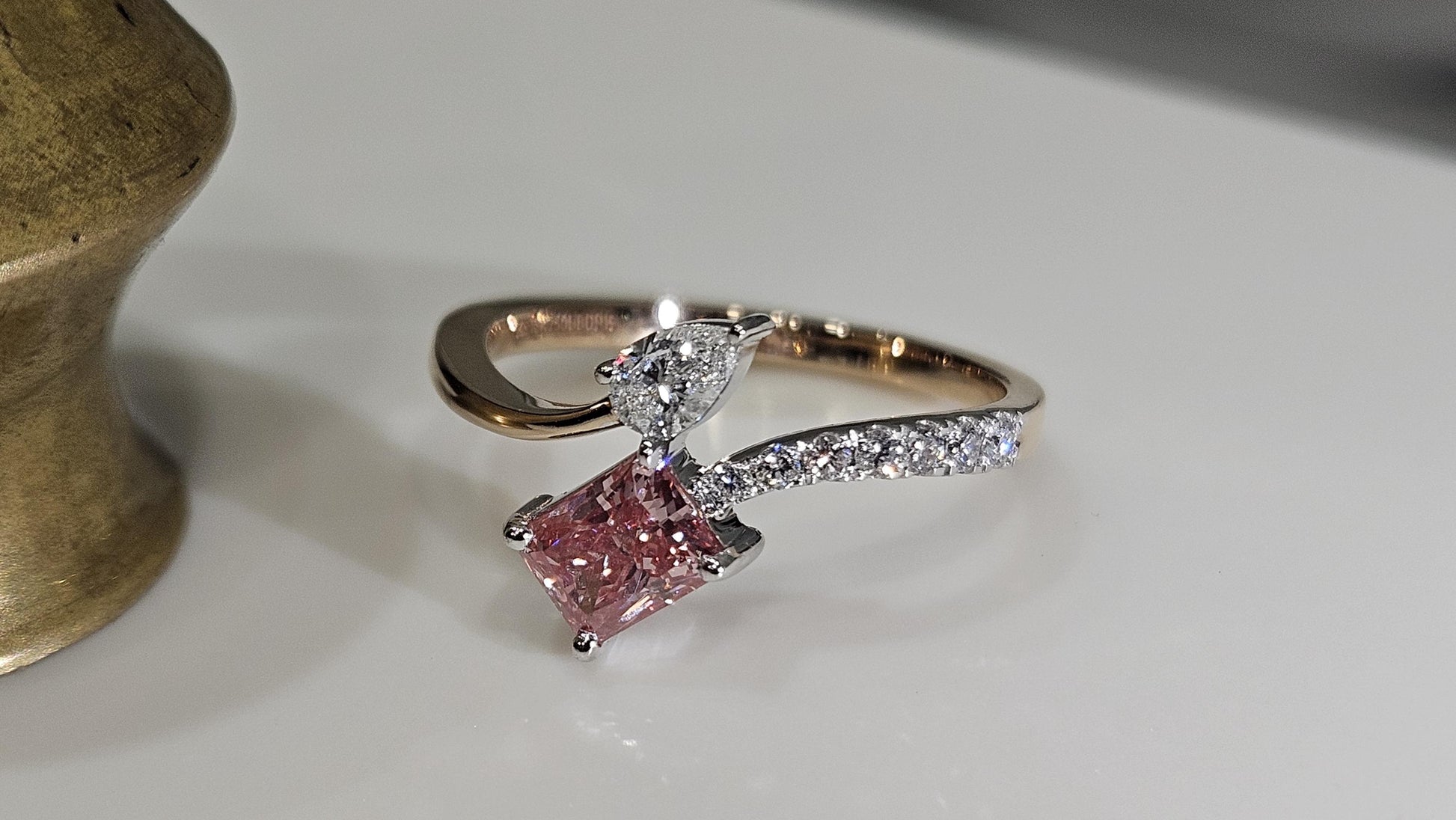 0.90CT Radiant Cut Pink Lab Grown Diamond Valentine Engagement Ring