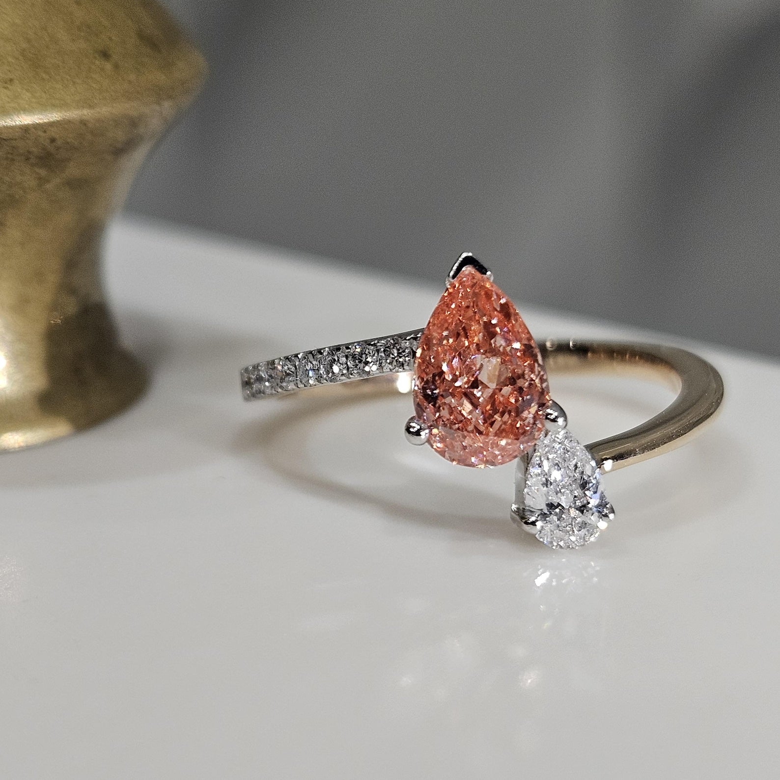 0.84 CT Pear Cut Pink Lab Grown Diamond Valentine Anniversary Engagement Ring