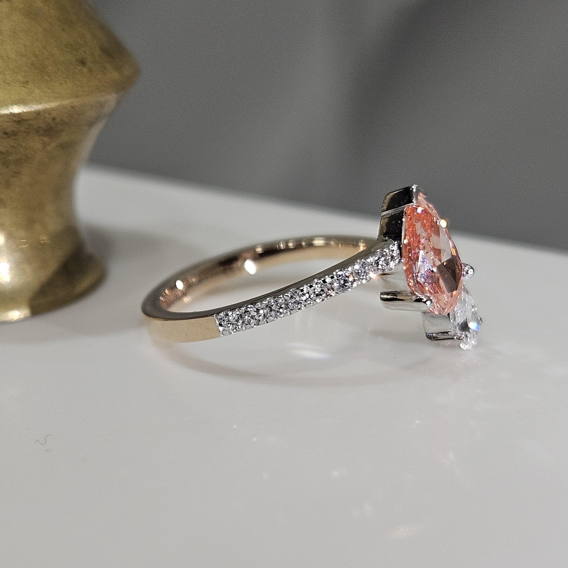 0.84 CT Pear Cut Pink Lab Grown Diamond Valentine Anniversary Engagement Ring