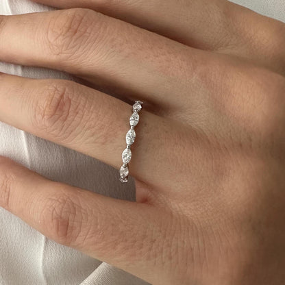 0.9CT Marquise Cut Moissanite Diamond Dainty Full Eternity Stackable Wedding Band