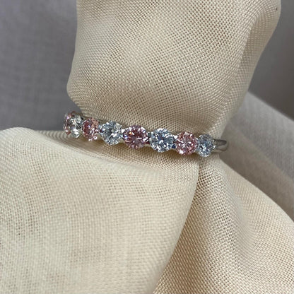 1.00CT Pink & White Round Cut Lab Grown Diamond Half Eternity Stacking Wedding Band