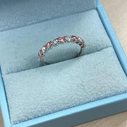 1.00CT Pink & White Round Cut Lab Grown Diamond Half Eternity Stacking Wedding Band