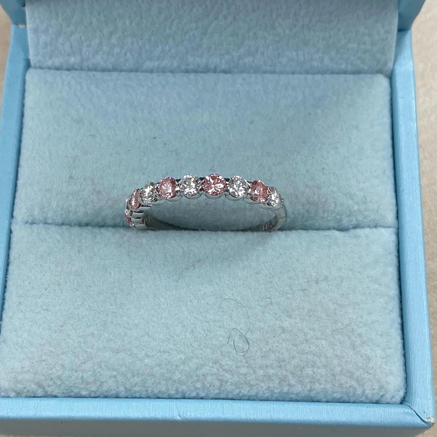 1.00CT Pink & White Round Cut Lab Grown Diamond Half Eternity Stacking Wedding Band