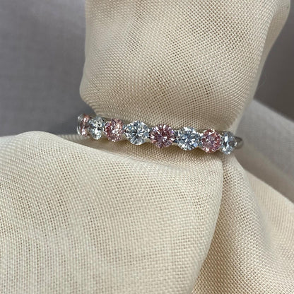 1.00CT Pink & White Round Cut Lab Grown Diamond Half Eternity Stacking Wedding Band