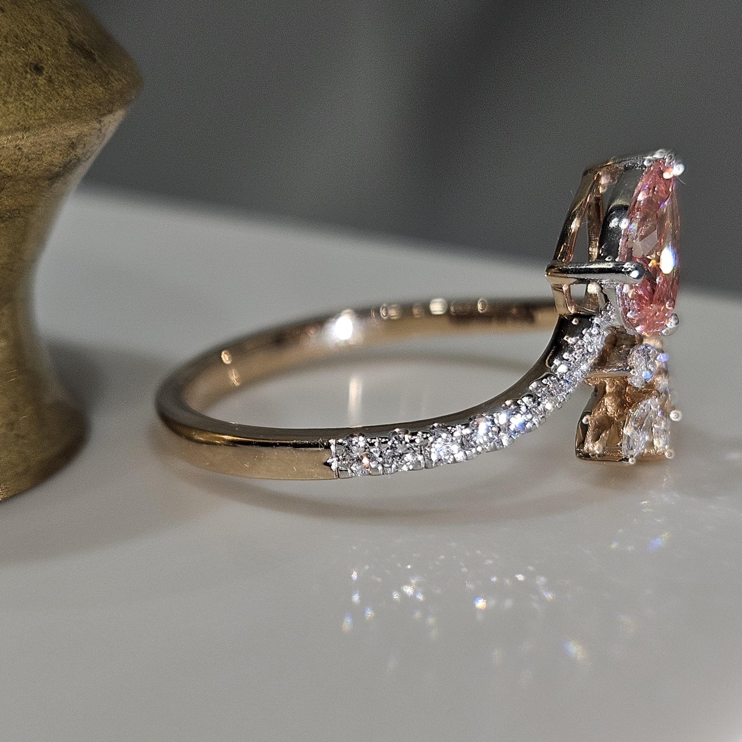 1.03CT Pear Cut Pink Lab-Grown Diamond Leaf Style Valentine Anniversary Engagement Ring