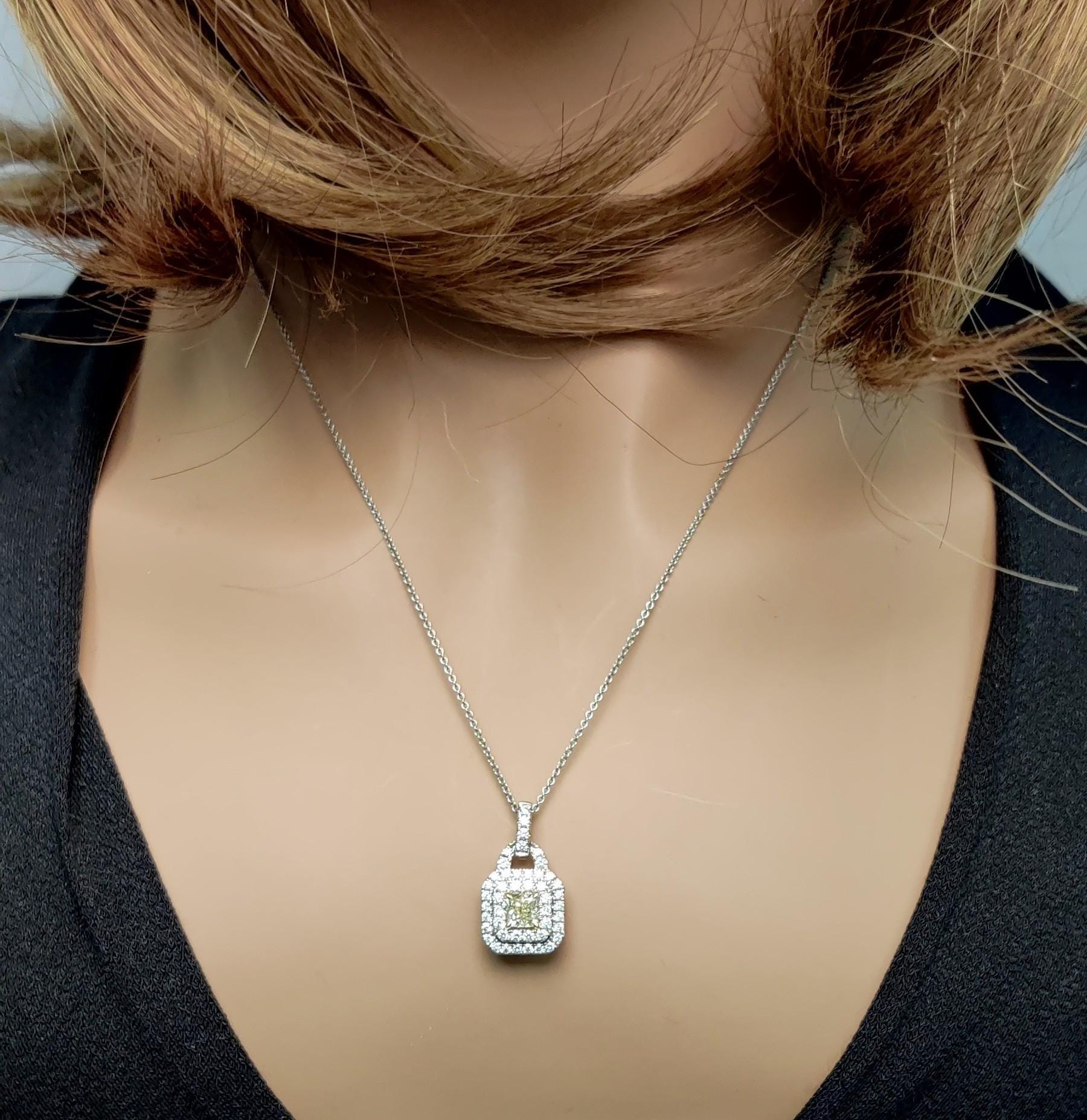 1.23TCW Intense Yellow Cushion Cut Lab Grown Diamond Drop Halo beautiful pendant