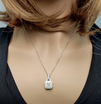 1.23TCW Intense Yellow Cushion Cut Lab Grown Diamond Drop Halo beautiful pendant