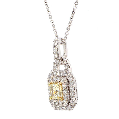 1.23TCW Intense Yellow Cushion Cut Lab Grown Diamond Drop Halo beautiful pendant