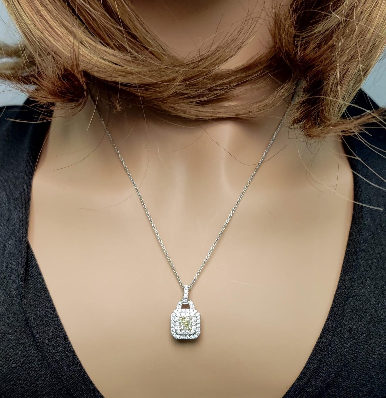 1.23TCW Intense Yellow Cushion Cut Lab Grown Diamond Drop Halo beautiful pendant