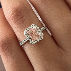 1.35 CT Elongated Radiant Fancy Intense Pink Lab Grown Diamond Halo Engagement Ring