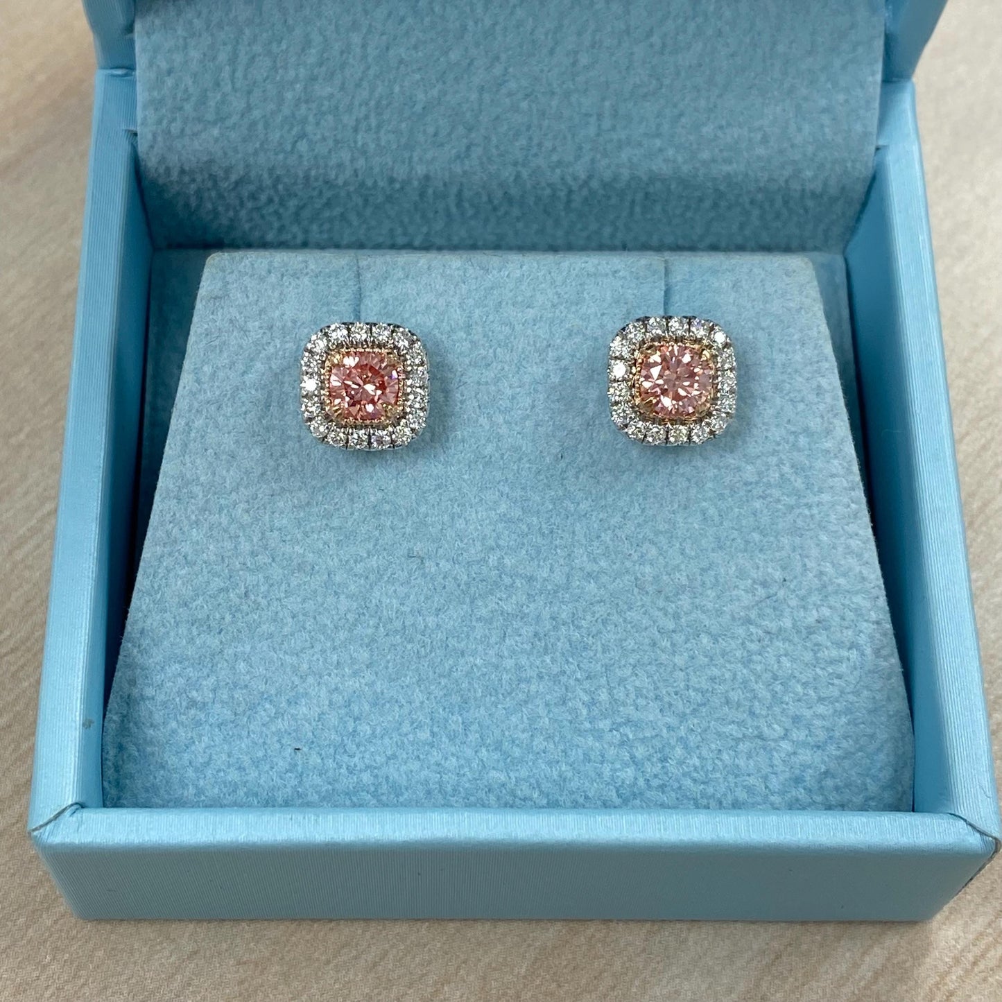 1.35Ct Round Cut Vivid Pink Lab Grown Diamond Bridal Halo Stud Earrings