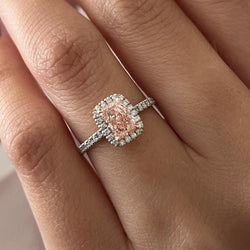 1.40 CT Elongated Cushion Fancy Intense Pink Lab Grown Diamond Halo Engagement Ring