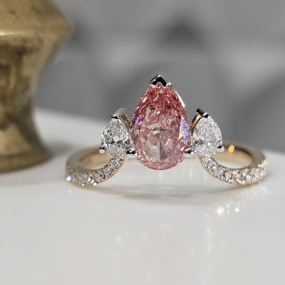 1.40 CT Pear Cut Pink Lab-Grown Diamond Valentine Anniversary Engagement Ring