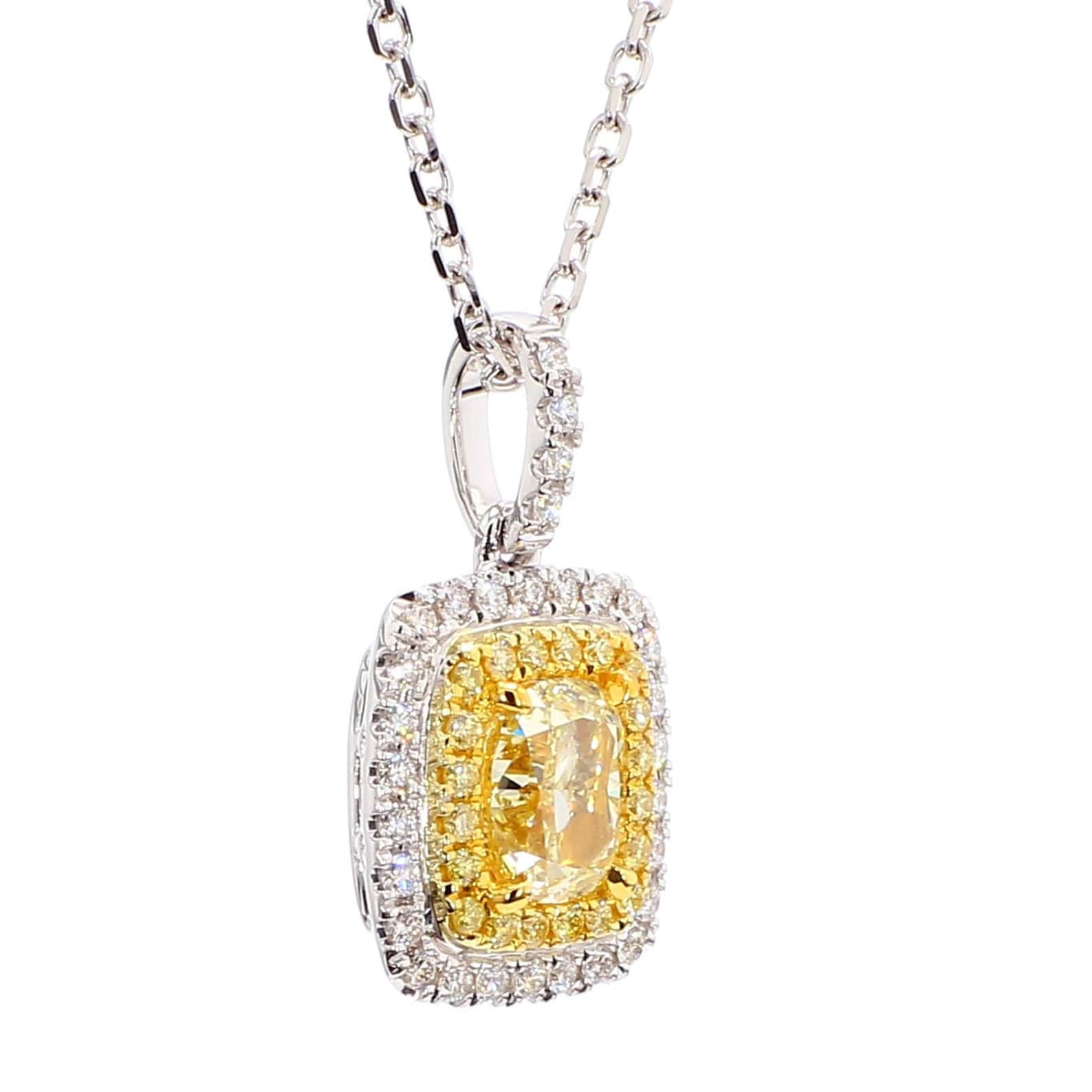 1.47TCW Intense Yellow Cushion Cut Lab Grown Diamond Drop Halo beautiful pendant