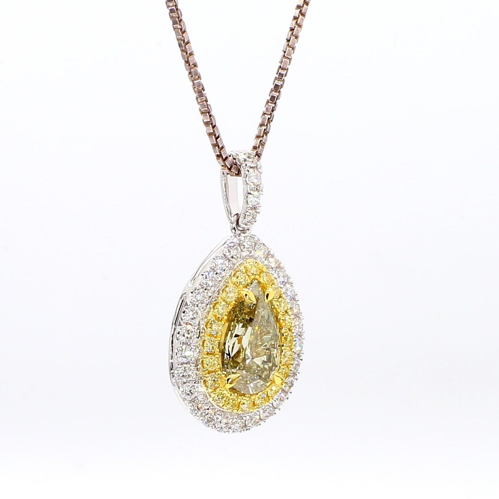 1.47TCW Intense Yellow Pear Cut Lab Grown Diamond Drop Halo Gem World's beautiful pendant