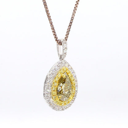 1.47TCW Intense Yellow Pear Cut Lab Grown Diamond Drop Halo Gem World's beautiful pendant