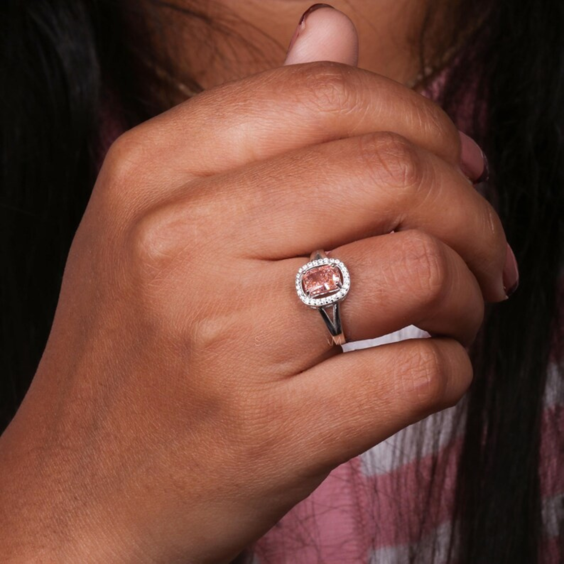 1.50 CT Cushion Cut Fancy Intense Pink Lab Grown Diamond Engagement Ring 14Kt Solid Gold Split Sank Halo Wedding Anniversary Ring