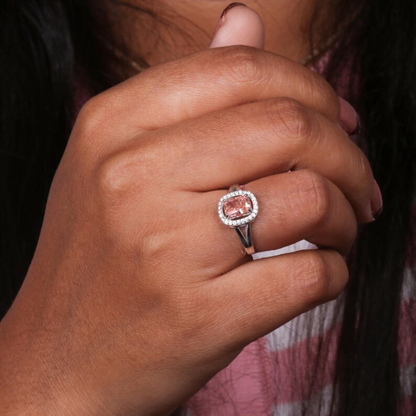 1.50 CT Cushion Cut Fancy Intense Pink Lab Grown Diamond Engagement Ring 14Kt Solid Gold Split Sank Halo Wedding Anniversary Ring