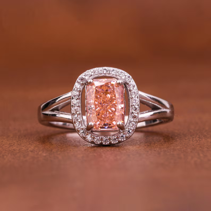 1.50 CT Cushion Cut Fancy Intense Pink Lab Grown Diamond Engagement Ring 14Kt Solid Gold Split Sank Halo Wedding Anniversary Ring