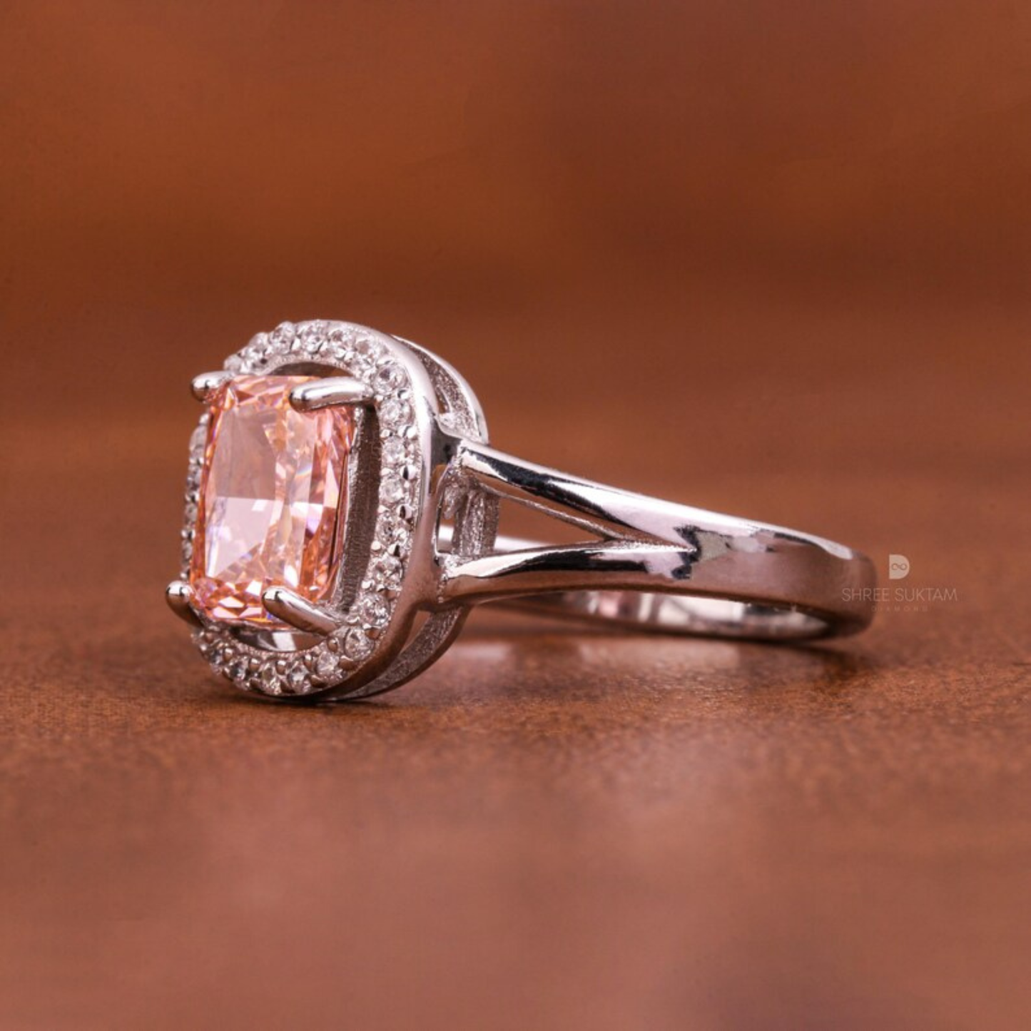 1.50 CT Cushion Cut Fancy Intense Pink Lab Grown Diamond Engagement Ring 14Kt Solid Gold Split Sank Halo Wedding Anniversary Ring