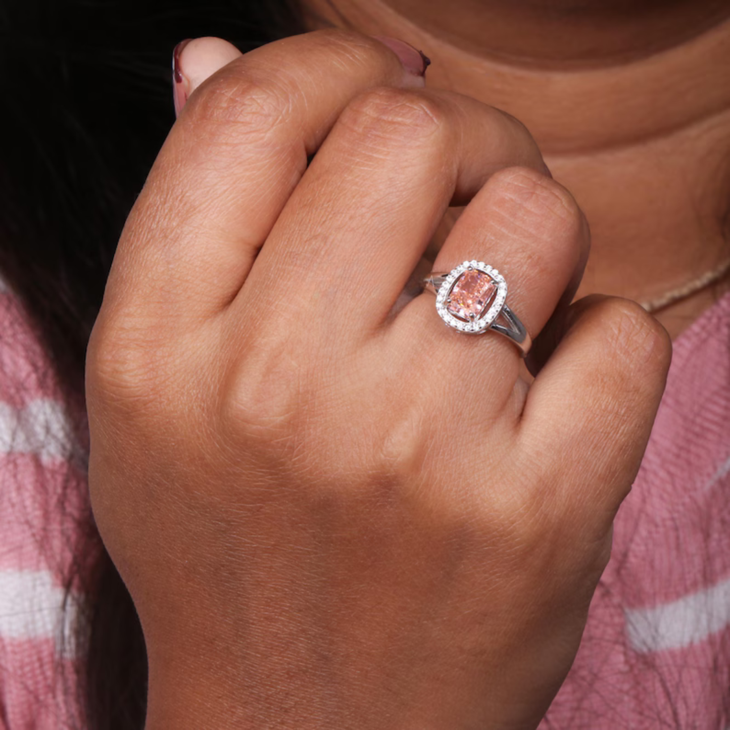 1.50 CT Cushion Cut Fancy Intense Pink Lab Grown Diamond Engagement Ring 14Kt Solid Gold Split Sank Halo Wedding Anniversary Ring