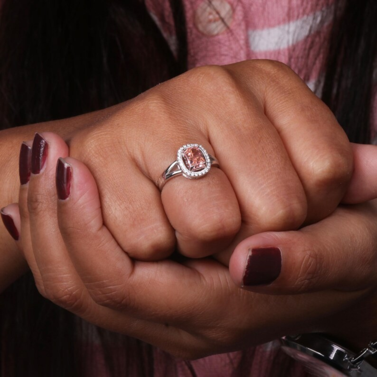1.50 CT Cushion Cut Fancy Intense Pink Lab Grown Diamond Engagement Ring 14Kt Solid Gold Split Sank Halo Wedding Anniversary Ring