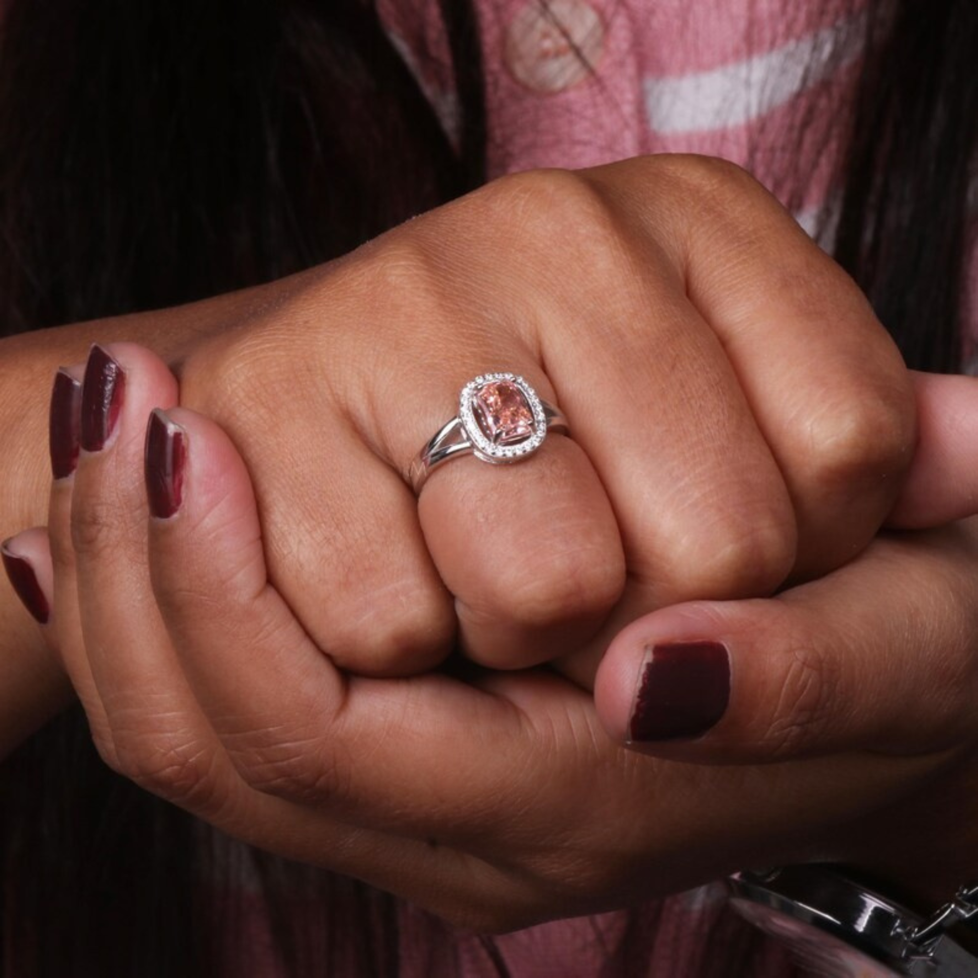 1.50 CT Cushion Cut Fancy Intense Pink Lab Grown Diamond Engagement Ring 14Kt Solid Gold Split Sank Halo Wedding Anniversary Ring