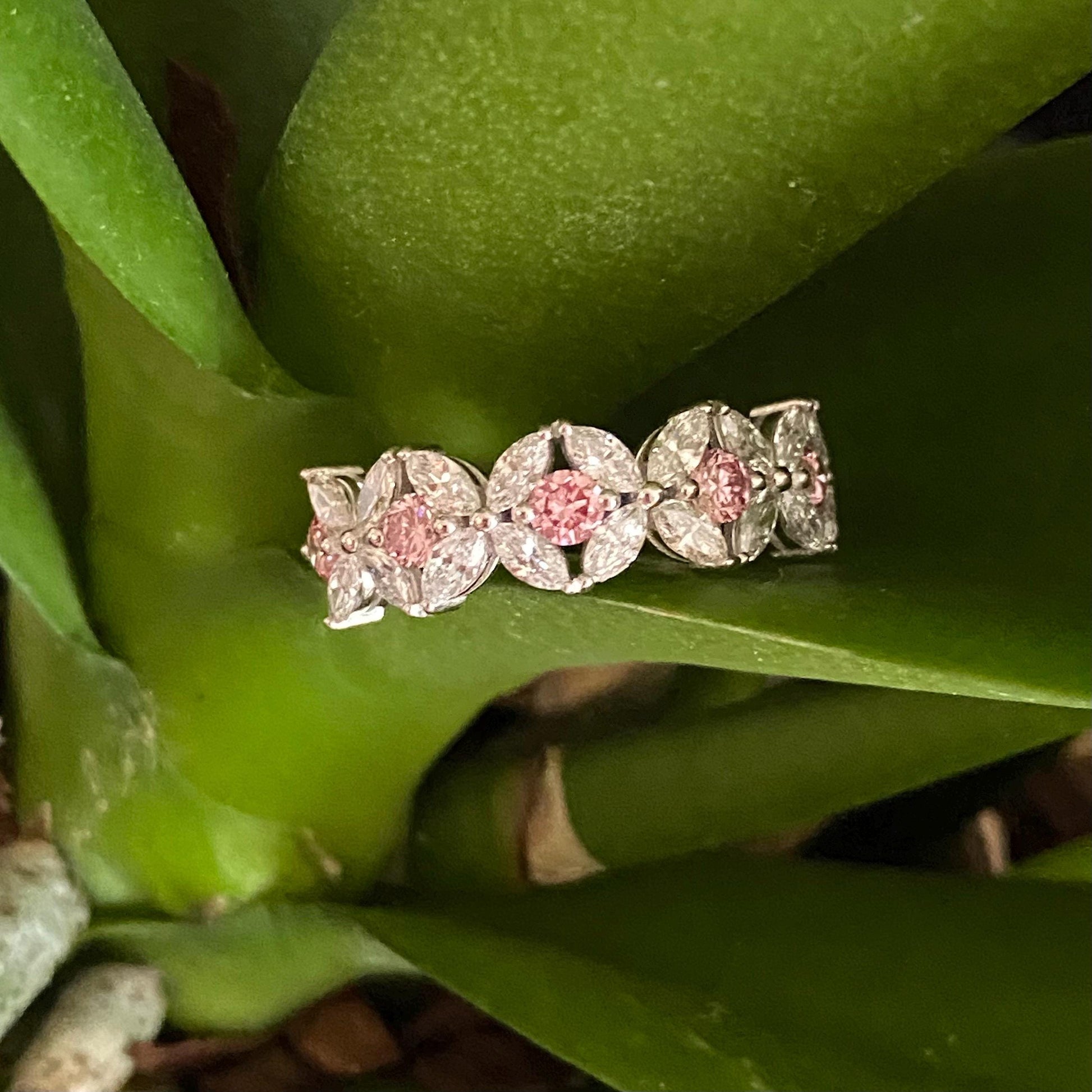 1.55Ct White Marquise & Pink Round Cut Lab Grown Diamond Anniversary Wedding Ring