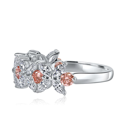 1.55Ct White Marquise & Pink Round Cut Lab Grown Diamond Anniversary Wedding Ring