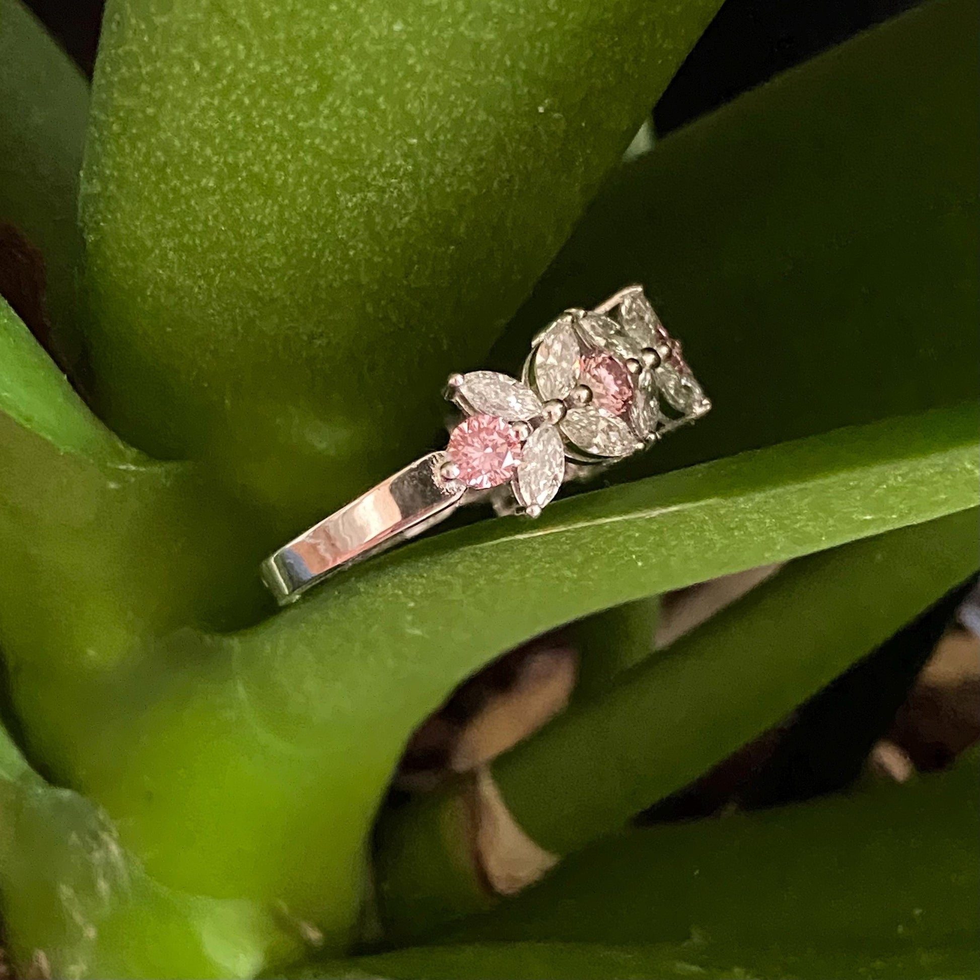 1.55Ct White Marquise & Pink Round Cut Lab Grown Diamond Anniversary Wedding Ring