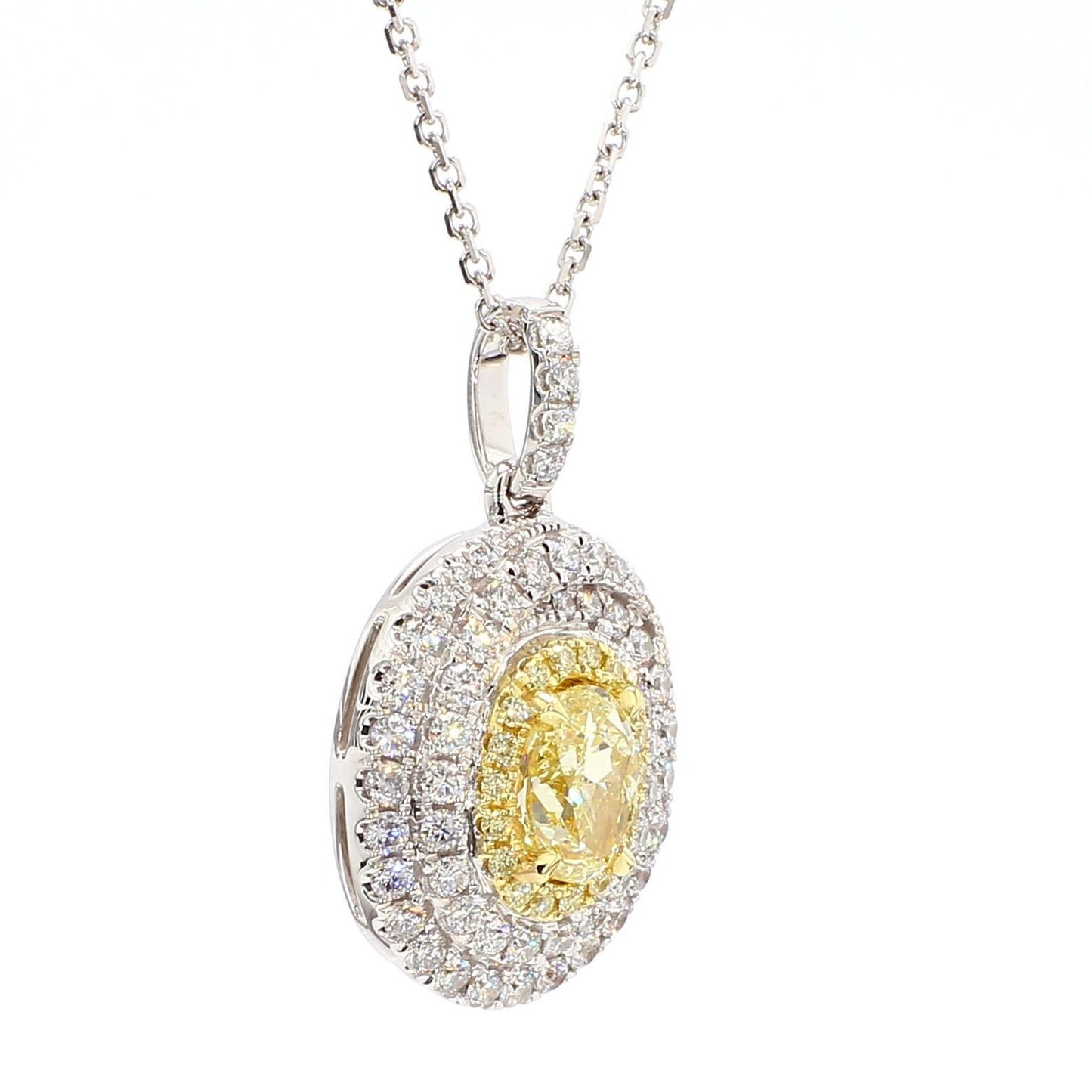 1.57TCW Intense Yellow Oval Cut Lab Grown Diamond Drop Halo beautiful pendant