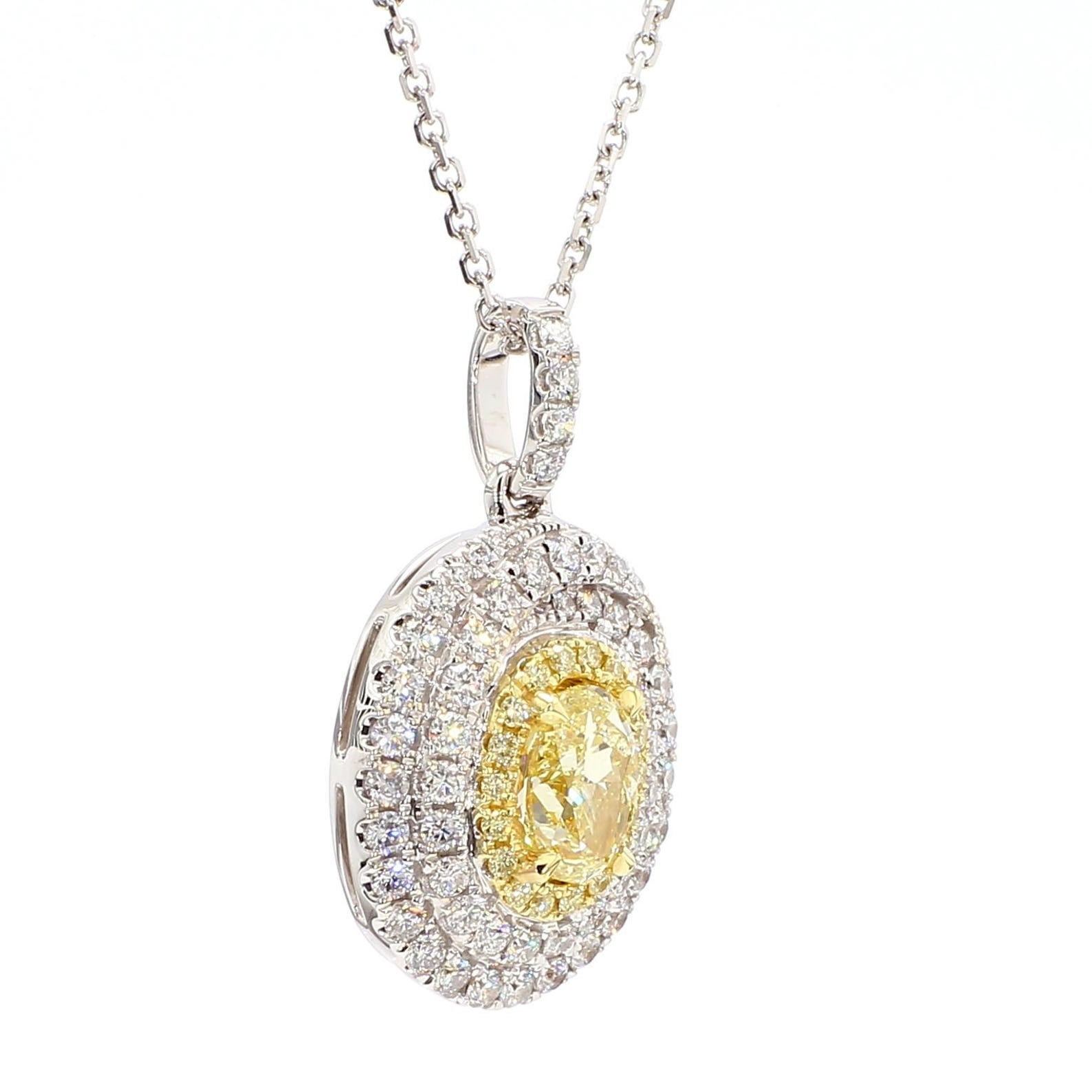 1.57TCW Intense Yellow Oval Cut Lab Grown Diamond Drop Halo beautiful pendant
